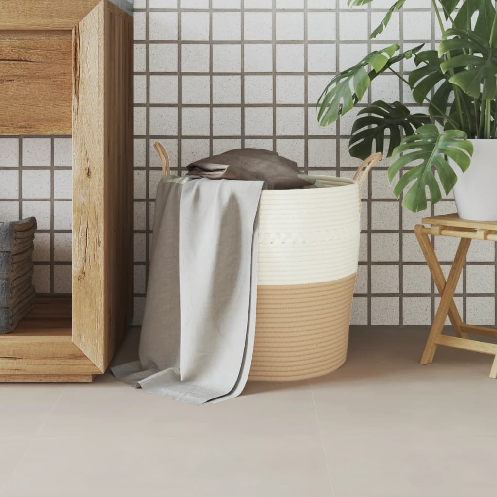 Opbergmand Ø 43x38 cm katoen beige en wit is nu te koop bij PeponiXL, paradijselijk wonen!