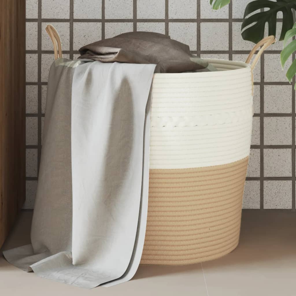 Opbergmand Ø 43x38 cm katoen beige en wit is nu te koop bij PeponiXL, paradijselijk wonen!