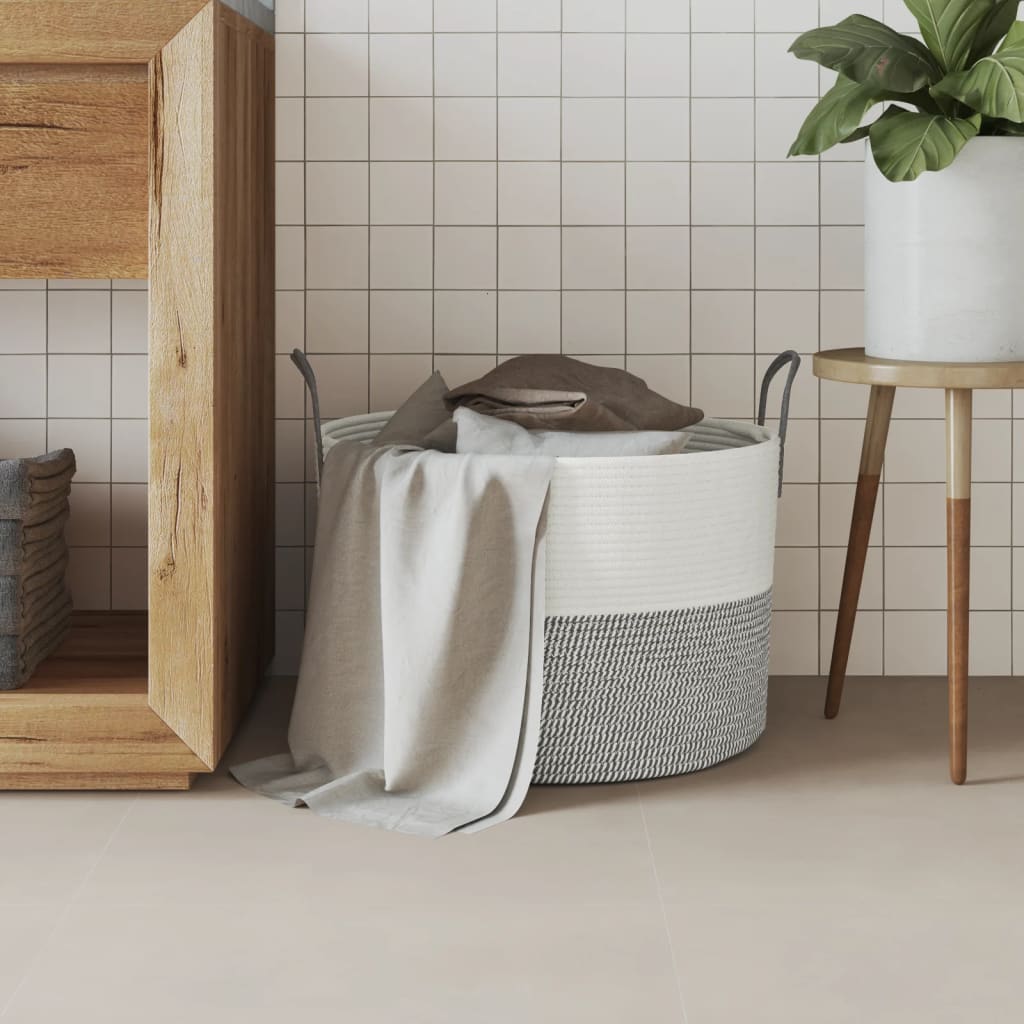 Opbergmand Ø 51x33 cm katoen grijs en wit is nu te koop bij PeponiXL, paradijselijk wonen!