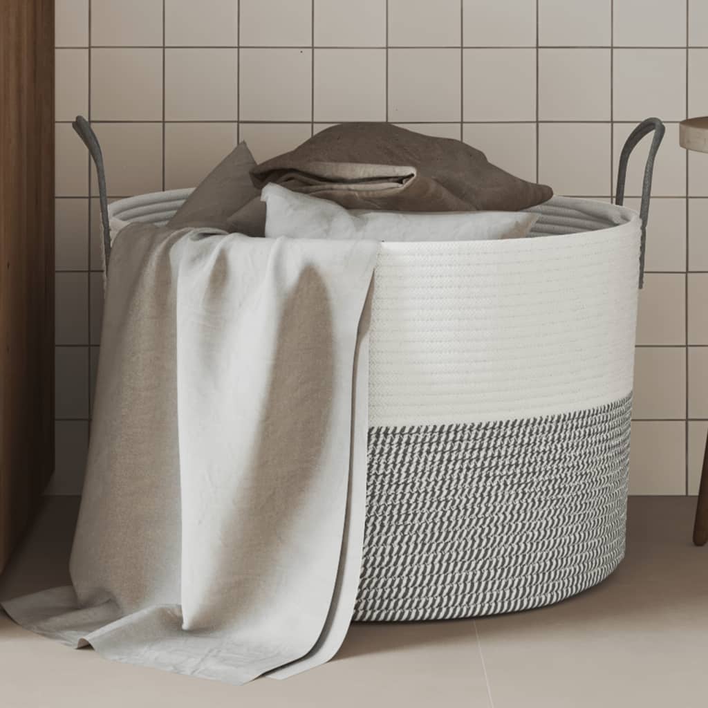 Opbergmand Ø 51x33 cm katoen grijs en wit is nu te koop bij PeponiXL, paradijselijk wonen!