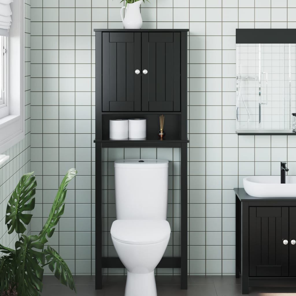 Toiletmeubel BERG 60x27x164,5 cm massief hout zwart is nu te koop bij PeponiXL, paradijselijk wonen!
