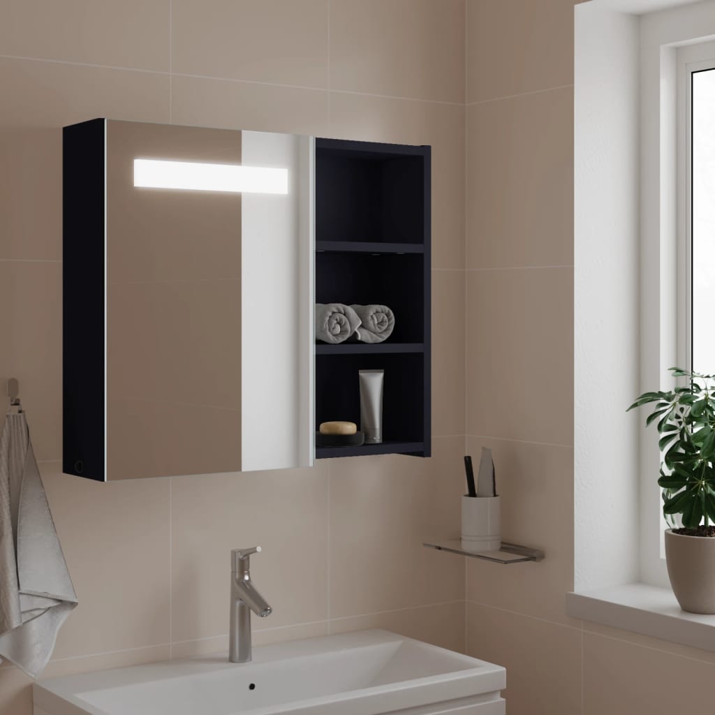 Badkamerkast met spiegel en LED 60x13x52 cm grijs is nu te koop bij PeponiXL, paradijselijk wonen!