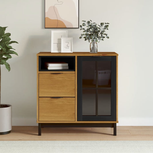 Dressoir met glazen deuren FLAM 80x40x80 cm massief grenenhout is nu te koop bij PeponiXL, paradijselijk wonen!