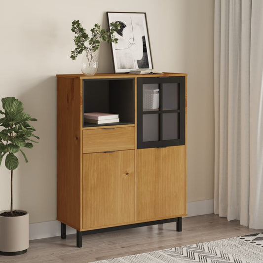 Hoge kast met glazen deur FLAM 92x40x122,5 cm grenenhout is nu te koop bij PeponiXL, paradijselijk wonen!