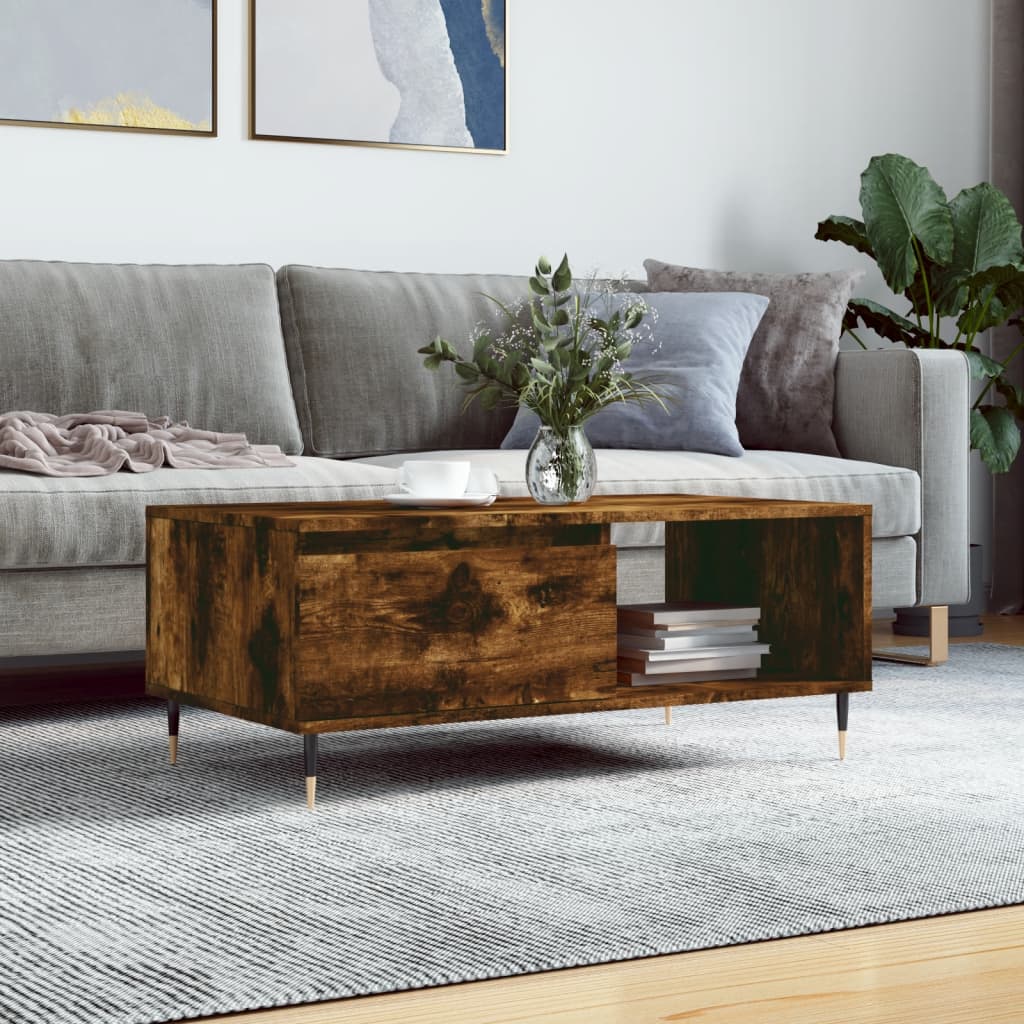 Salontafel 90x50x36,5 cm bewerkt hout gerookt eikenkleurig is nu te koop bij PeponiXL, paradijselijk wonen!