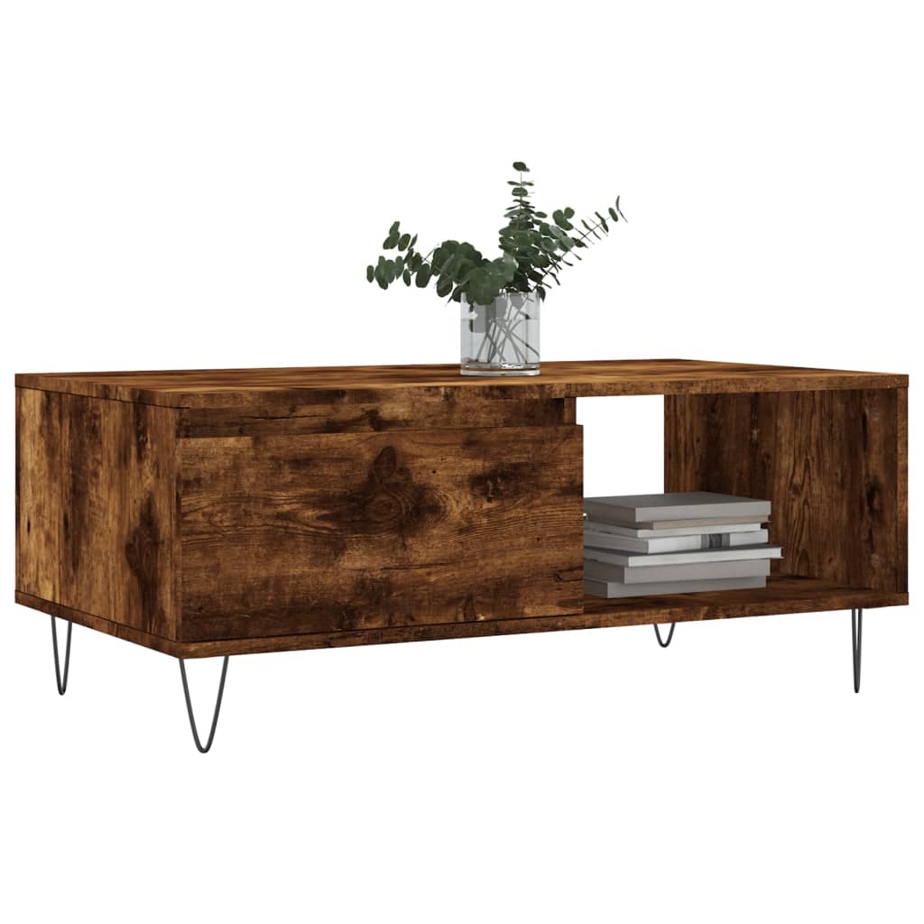 Salontafel 90x50x36,5 cm bewerkt hout gerookt eikenkleurig is nu te koop bij PeponiXL, paradijselijk wonen!