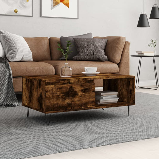 Salontafel 90x50x36,5 cm bewerkt hout gerookt eikenkleurig is nu te koop bij PeponiXL, paradijselijk wonen!