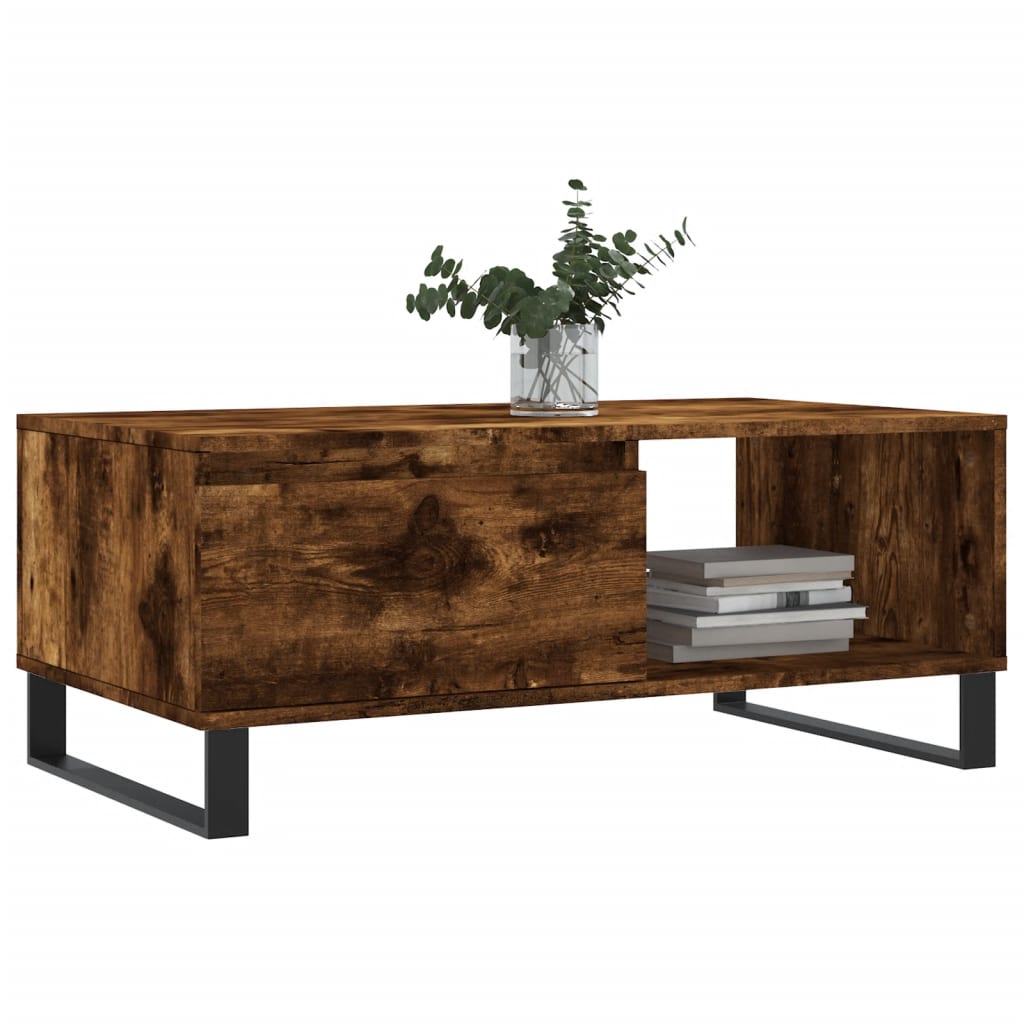 Salontafel 90x50x36,5 cm bewerkt hout gerookt eikenkleurig is nu te koop bij PeponiXL, paradijselijk wonen!