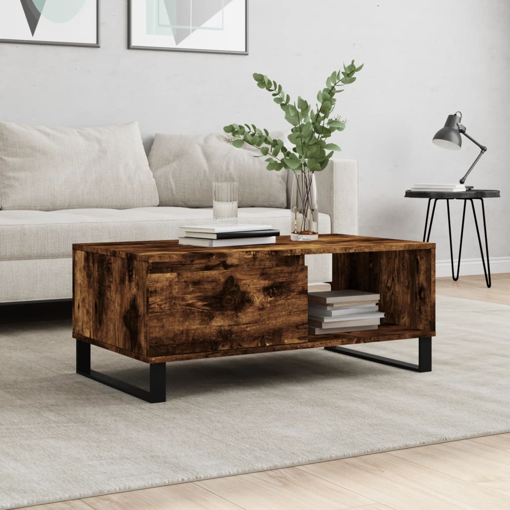 Salontafel 90x50x36,5 cm bewerkt hout gerookt eikenkleurig is nu te koop bij PeponiXL, paradijselijk wonen!