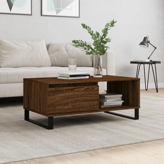 Salontafel 90x50x36,5 cm bewerkt hout bruin eikenkleur is nu te koop bij PeponiXL, paradijselijk wonen!