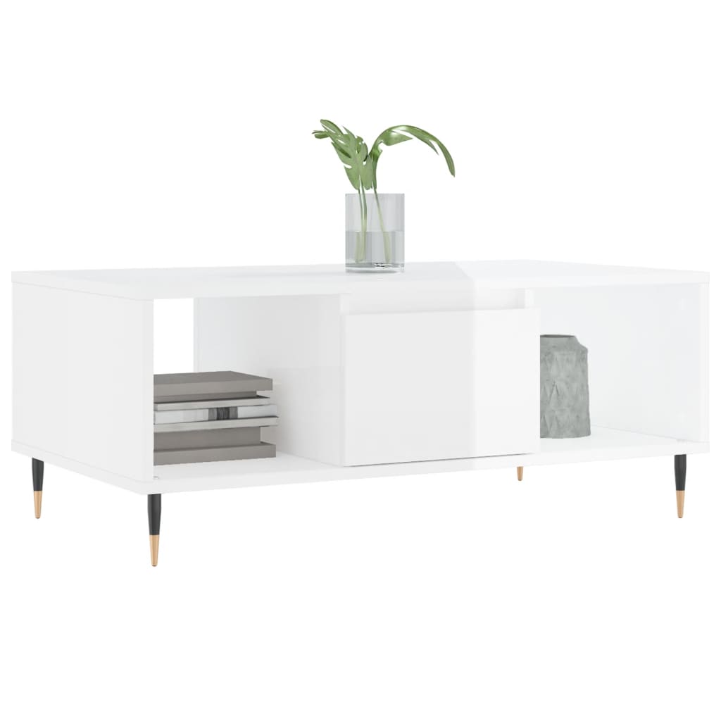 Salontafel 90x50x36,5 cm bewerkt hout hoogglans wit is nu te koop bij PeponiXL, paradijselijk wonen!