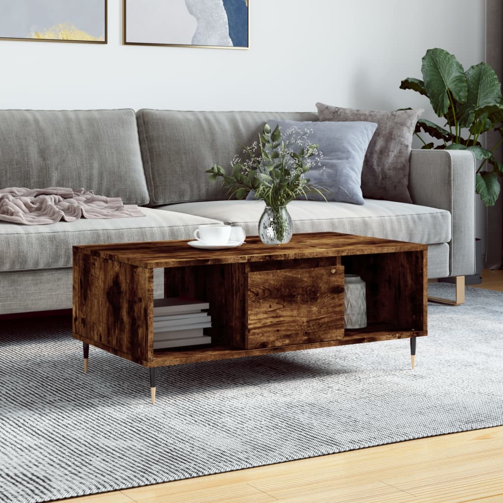Salontafel 90x50x36,5 cm bewerkt hout gerookt eikenkleurig is nu te koop bij PeponiXL, paradijselijk wonen!