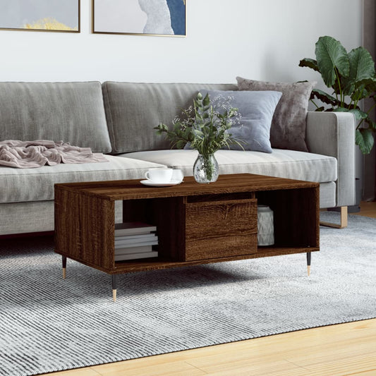 Salontafel 90x50x36,5 cm bewerkt hout bruin eikenkleur is nu te koop bij PeponiXL, paradijselijk wonen!