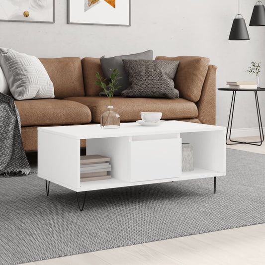 Salontafel 90x50x36,5 cm bewerkt hout wit is nu te koop bij PeponiXL, paradijselijk wonen!