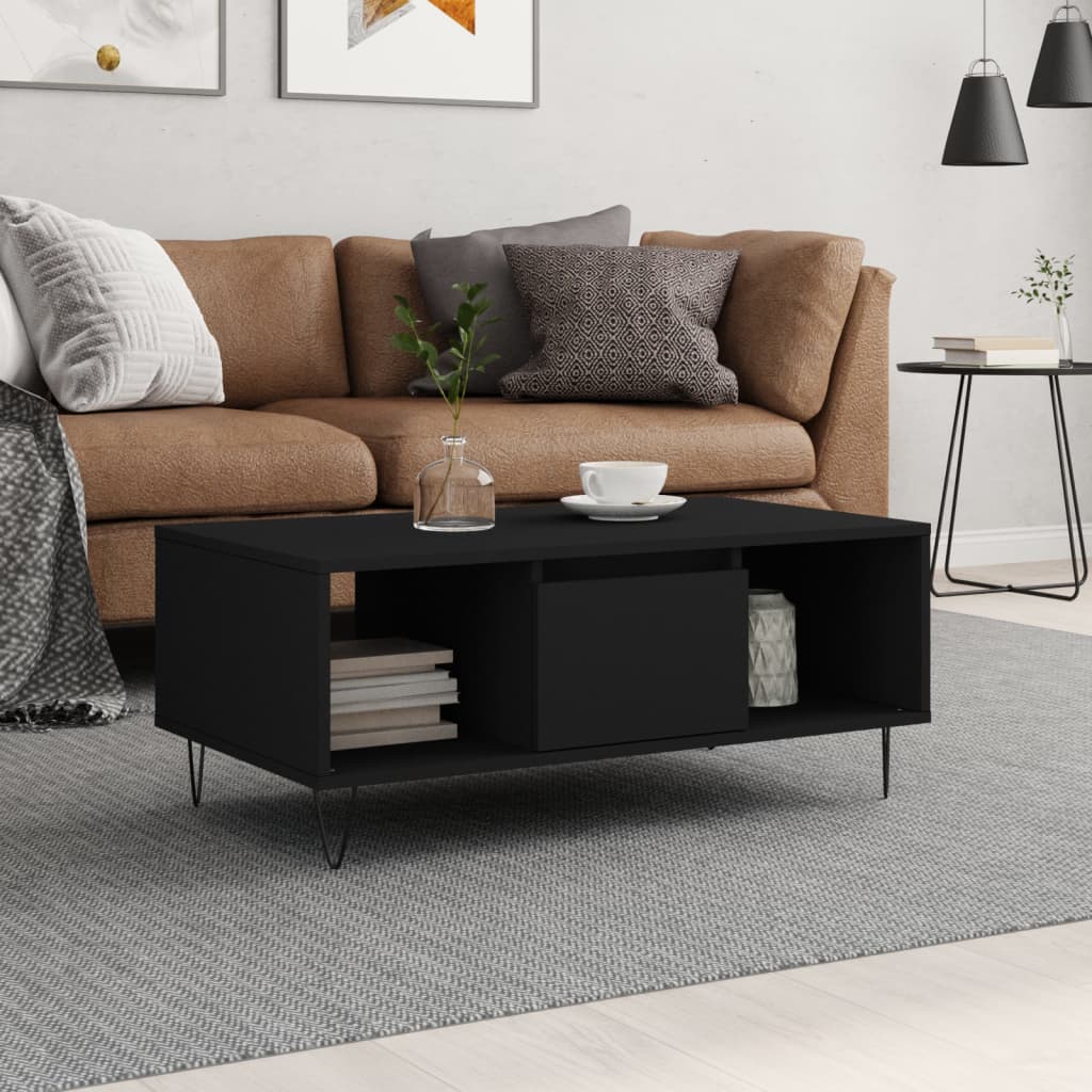 Salontafel 90x50x36,5 cm bewerkt hout zwart is nu te koop bij PeponiXL, paradijselijk wonen!