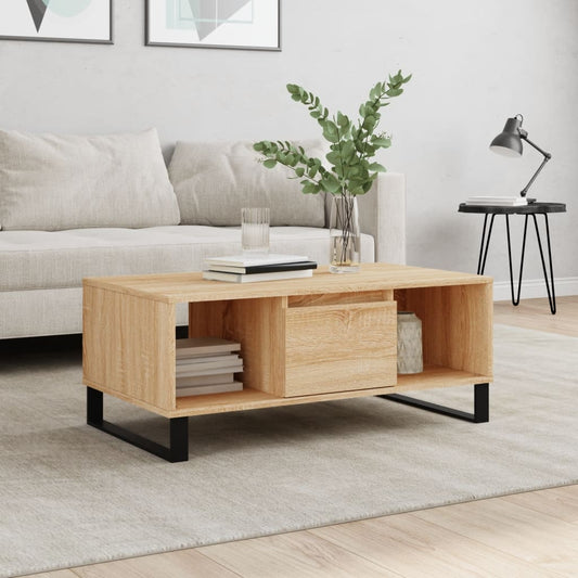 Salontafel 90x50x36,5 cm bewerkt hout sonoma eikenkleurig is nu te koop bij PeponiXL, paradijselijk wonen!