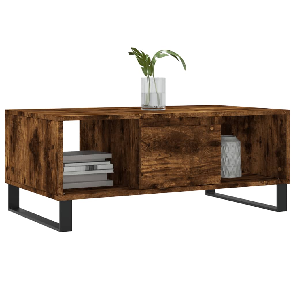 Salontafel 90x50x36,5 cm bewerkt hout gerookt eikenkleurig is nu te koop bij PeponiXL, paradijselijk wonen!