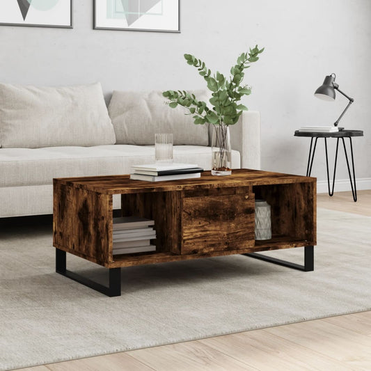 Salontafel 90x50x36,5 cm bewerkt hout gerookt eikenkleurig is nu te koop bij PeponiXL, paradijselijk wonen!