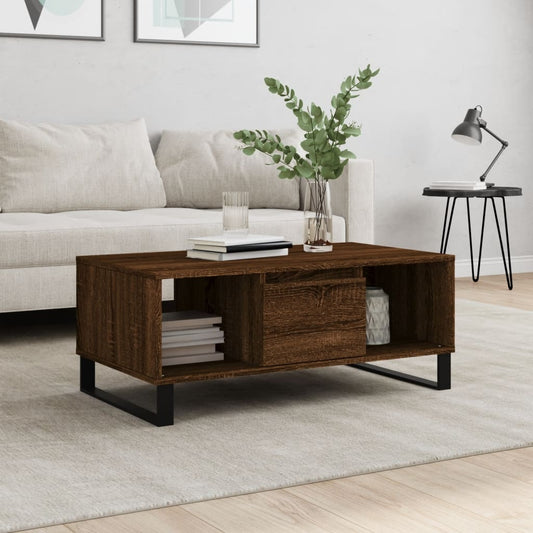 Salontafel 90x50x36,5 cm bewerkt hout bruin eikenkleur is nu te koop bij PeponiXL, paradijselijk wonen!