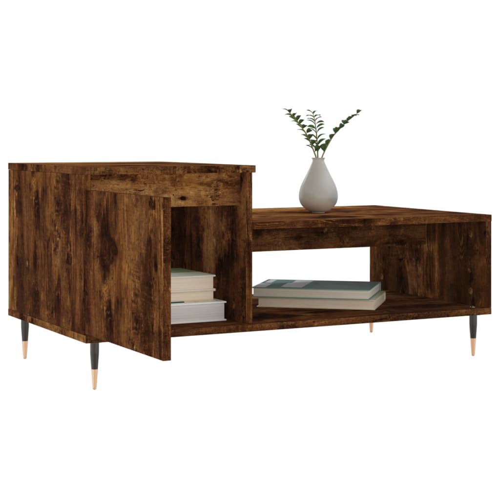 Salontafel 100x50x45 cm bewerkt hout gerookt eikenkleurig is nu te koop bij PeponiXL, paradijselijk wonen!
