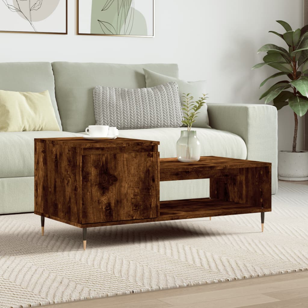 Salontafel 100x50x45 cm bewerkt hout gerookt eikenkleurig is nu te koop bij PeponiXL, paradijselijk wonen!