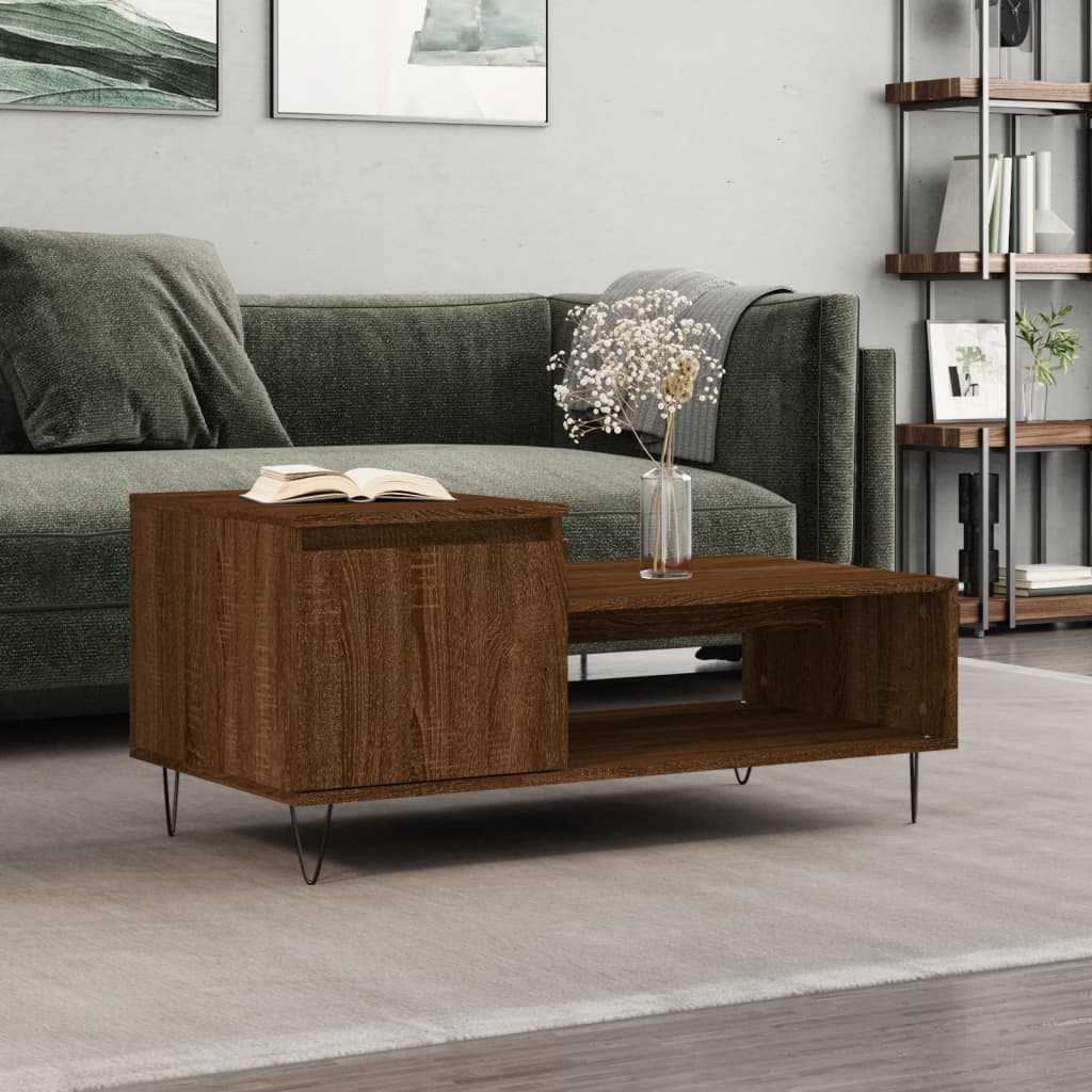 Salontafel 100x50x45 cm bewerkt hout bruineiken is nu te koop bij PeponiXL, paradijselijk wonen!