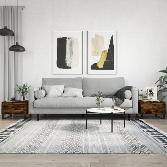 Salontafels 2 st 50x46x35 cm bewerkt hout gerookt eikenkleurig is nu te koop bij PeponiXL, paradijselijk wonen!