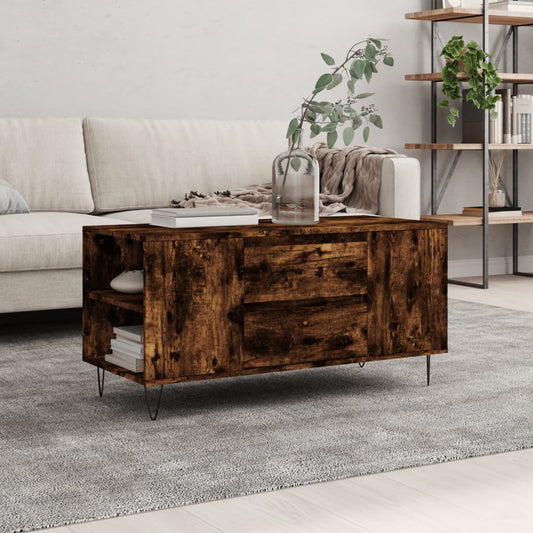 Salontafel 102x44,5x50 cm bewerkt hout gerookt eikenkleurig is nu te koop bij PeponiXL, paradijselijk wonen!