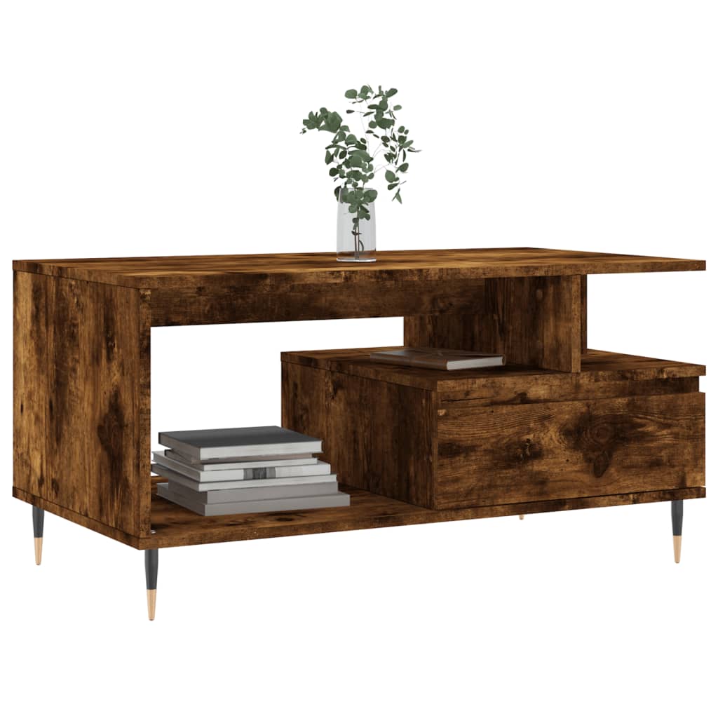Salontafel 90x49x45 cm bewerkt hout gerookt eikenkleurig is nu te koop bij PeponiXL, paradijselijk wonen!