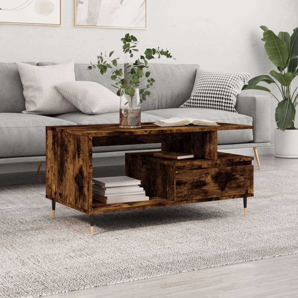 Salontafel 90x49x45 cm bewerkt hout gerookt eikenkleurig is nu te koop bij PeponiXL, paradijselijk wonen!