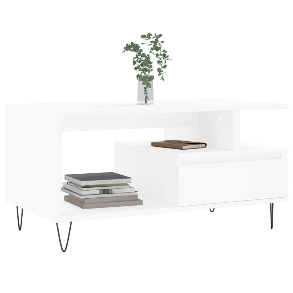Salontafel 90x49x45 cm bewerkt hout wit is nu te koop bij PeponiXL, paradijselijk wonen!