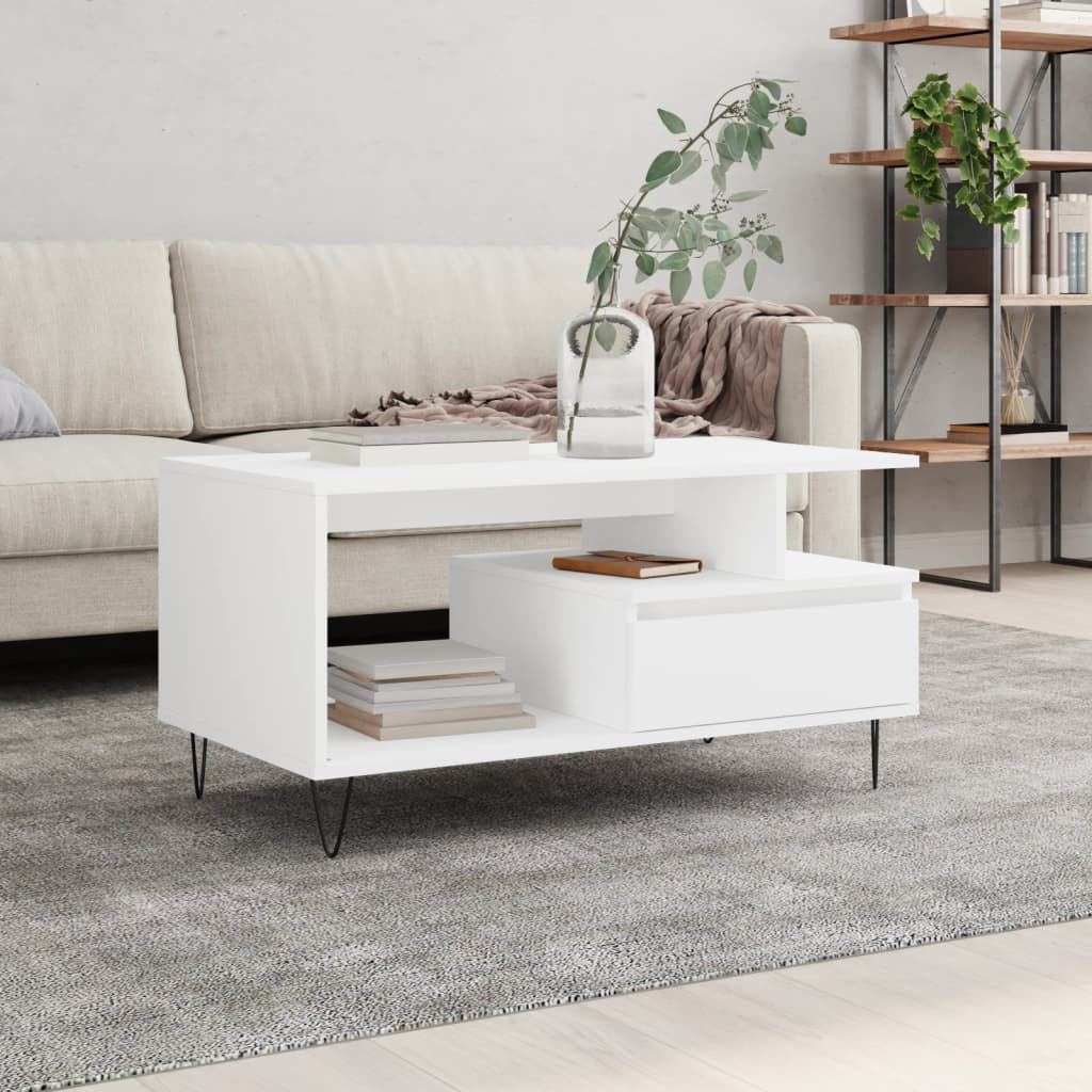 Salontafel 90x49x45 cm bewerkt hout wit is nu te koop bij PeponiXL, paradijselijk wonen!
