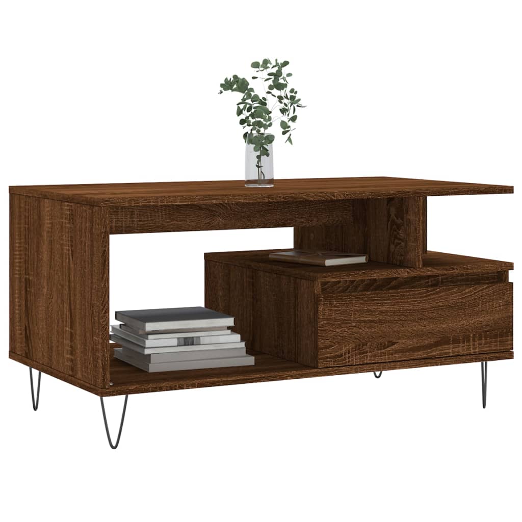 Salontafel 90x49x45 cm bewerkt hout bruineiken is nu te koop bij PeponiXL, paradijselijk wonen!