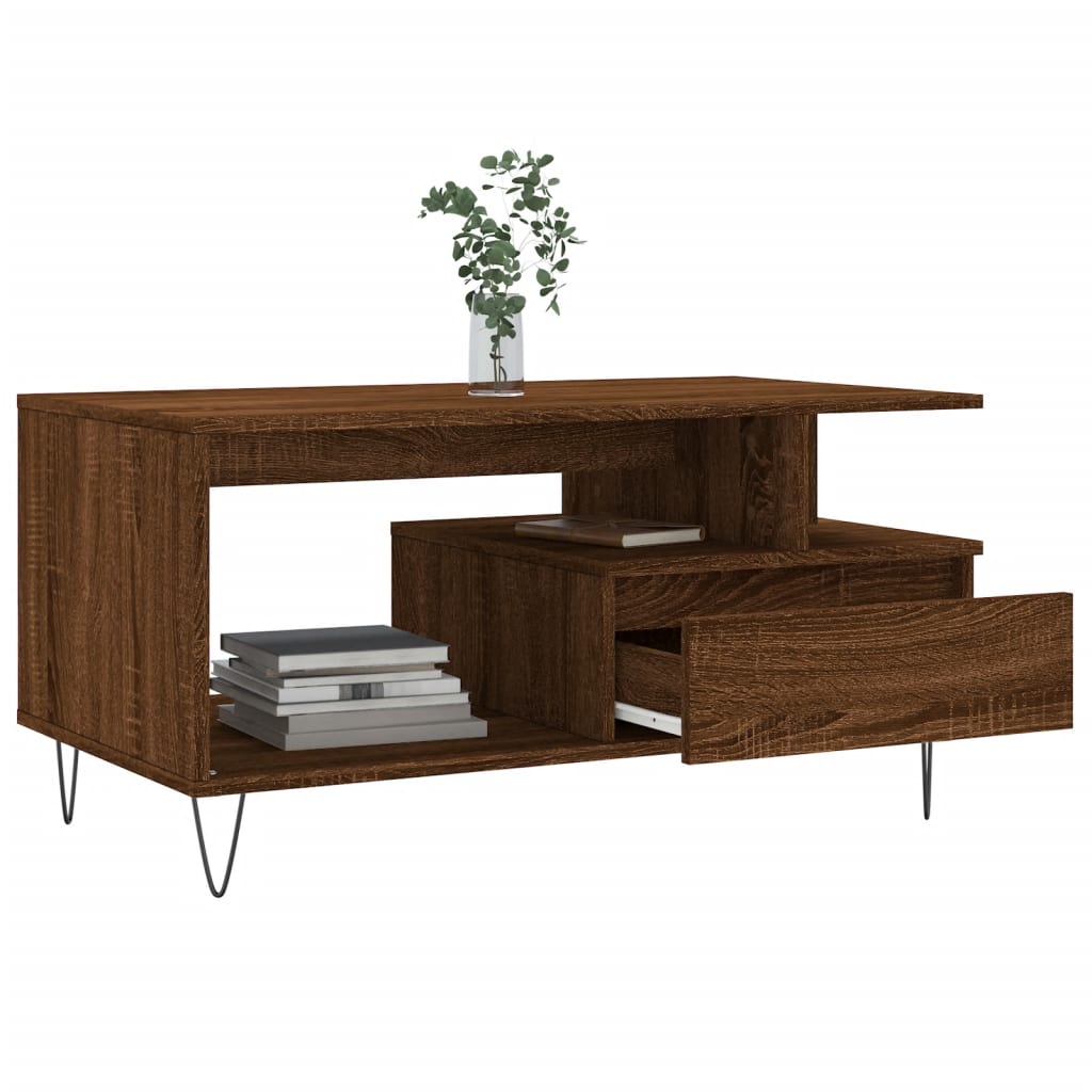 Salontafel 90x49x45 cm bewerkt hout bruineiken is nu te koop bij PeponiXL, paradijselijk wonen!