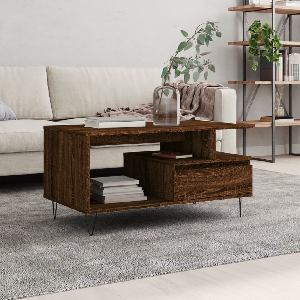 Salontafel 90x49x45 cm bewerkt hout bruineiken is nu te koop bij PeponiXL, paradijselijk wonen!