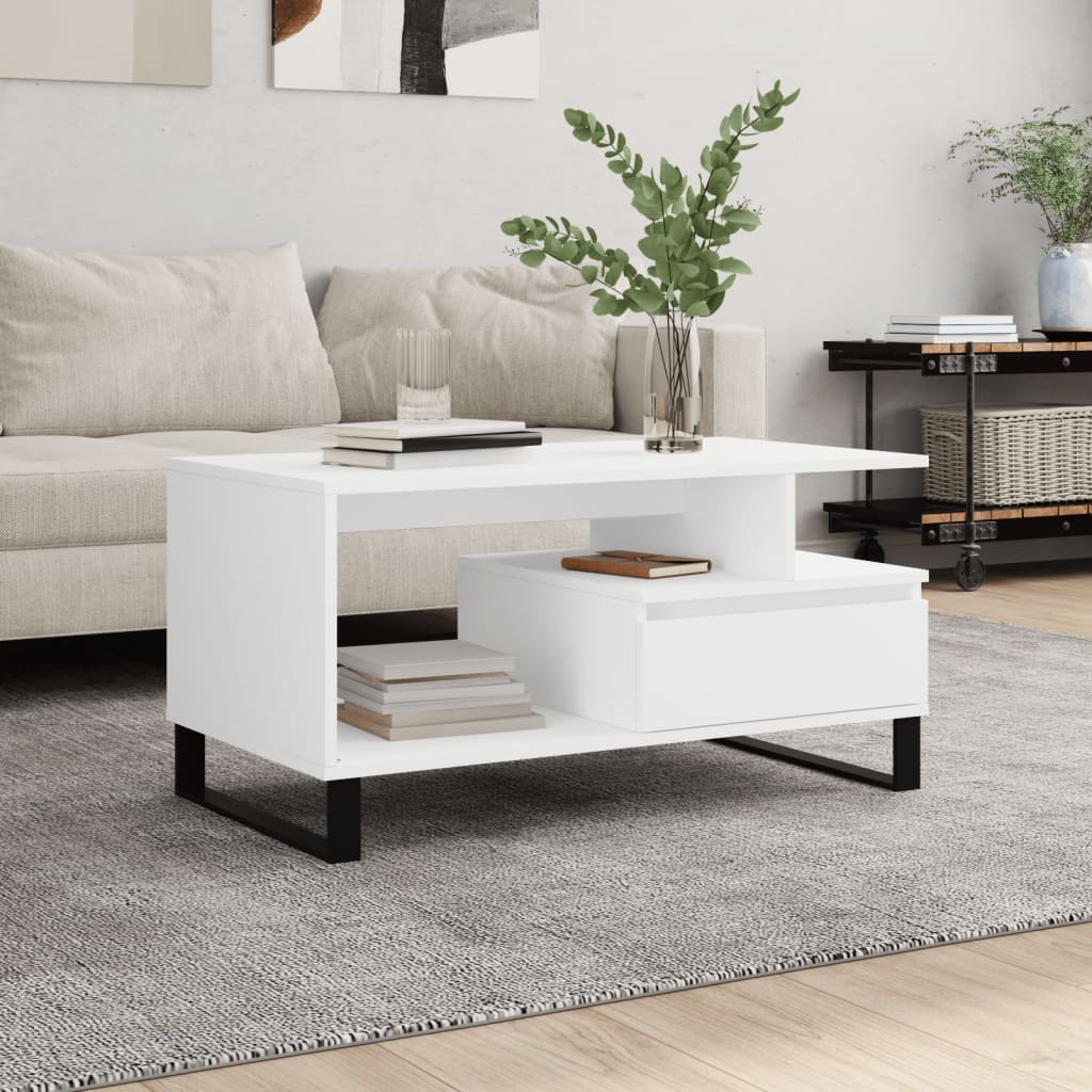 Salontafel 90x49x45 cm bewerkt hout wit is nu te koop bij PeponiXL, paradijselijk wonen!