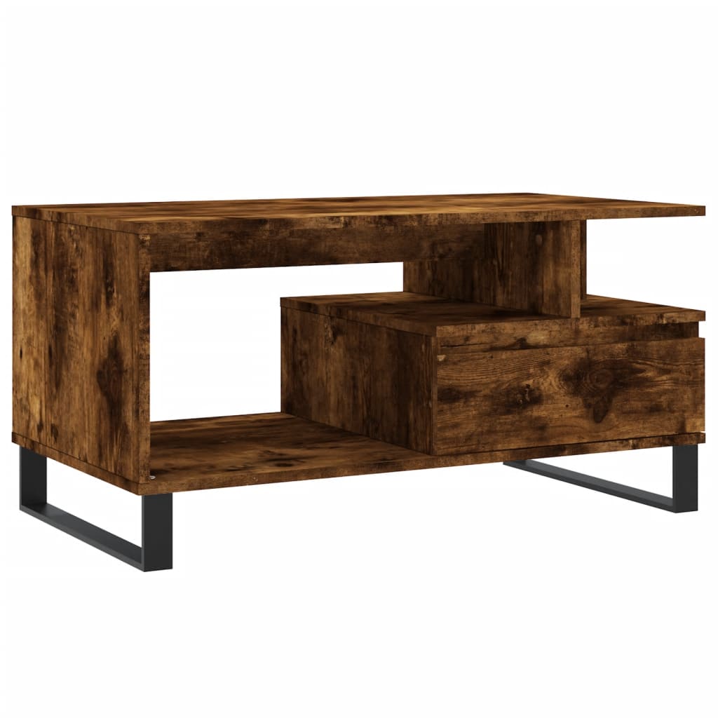 Salontafel 90x49x45 cm bewerkt hout gerookt eikenkleurig is nu te koop bij PeponiXL, paradijselijk wonen!