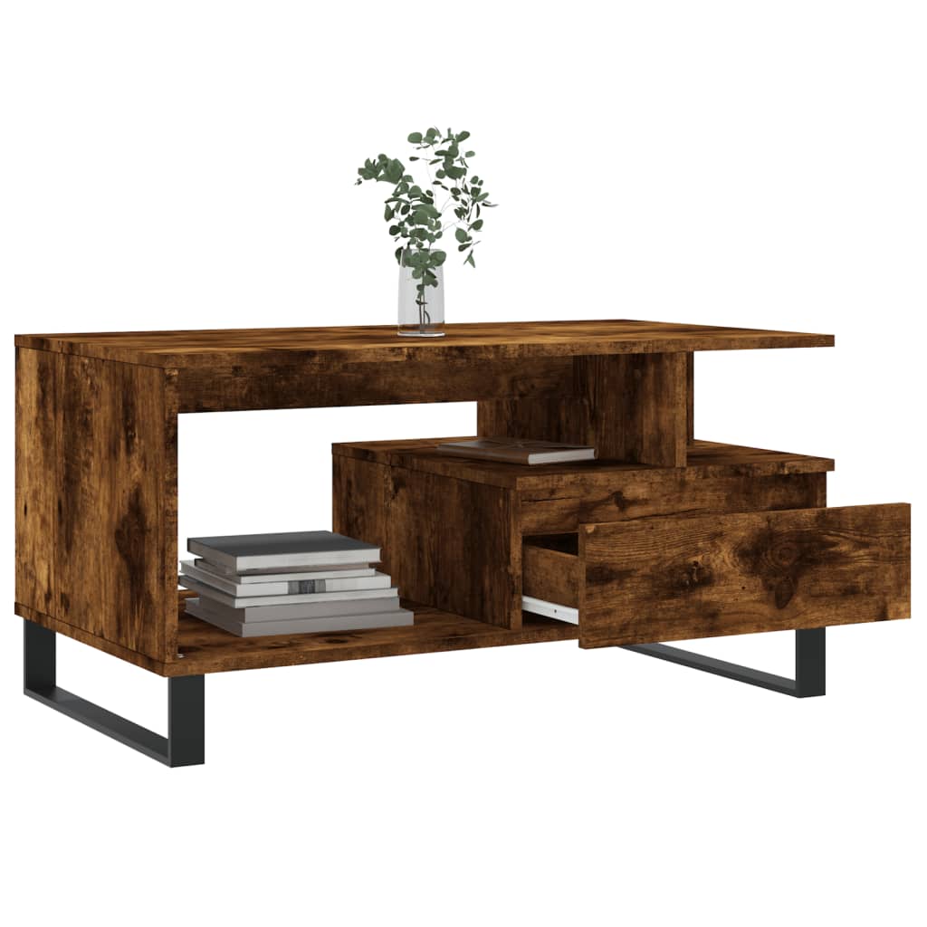 Salontafel 90x49x45 cm bewerkt hout gerookt eikenkleurig is nu te koop bij PeponiXL, paradijselijk wonen!