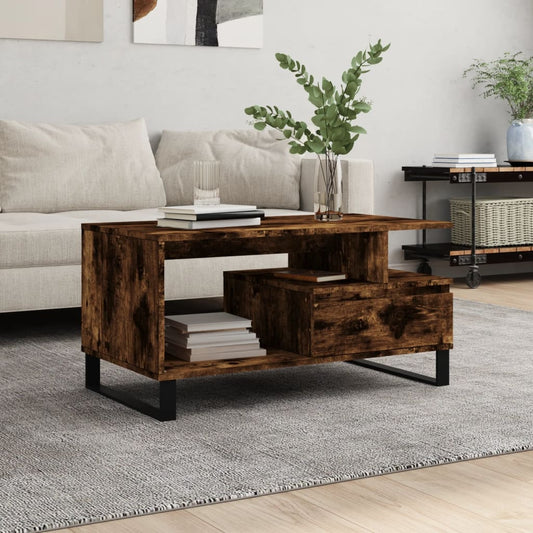 Salontafel 90x49x45 cm bewerkt hout gerookt eikenkleurig is nu te koop bij PeponiXL, paradijselijk wonen!