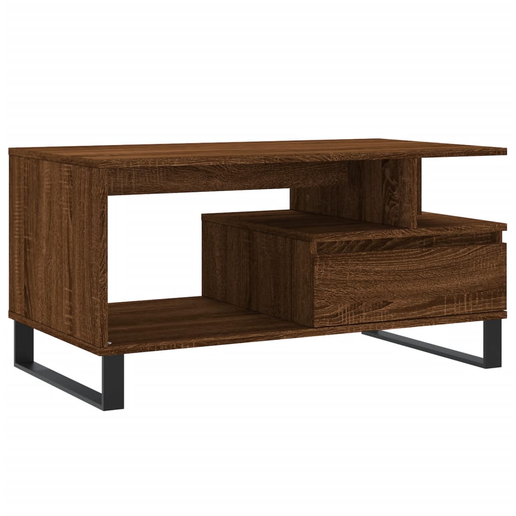 Salontafel 90x49x45 cm bewerkt hout bruineiken is nu te koop bij PeponiXL, paradijselijk wonen!