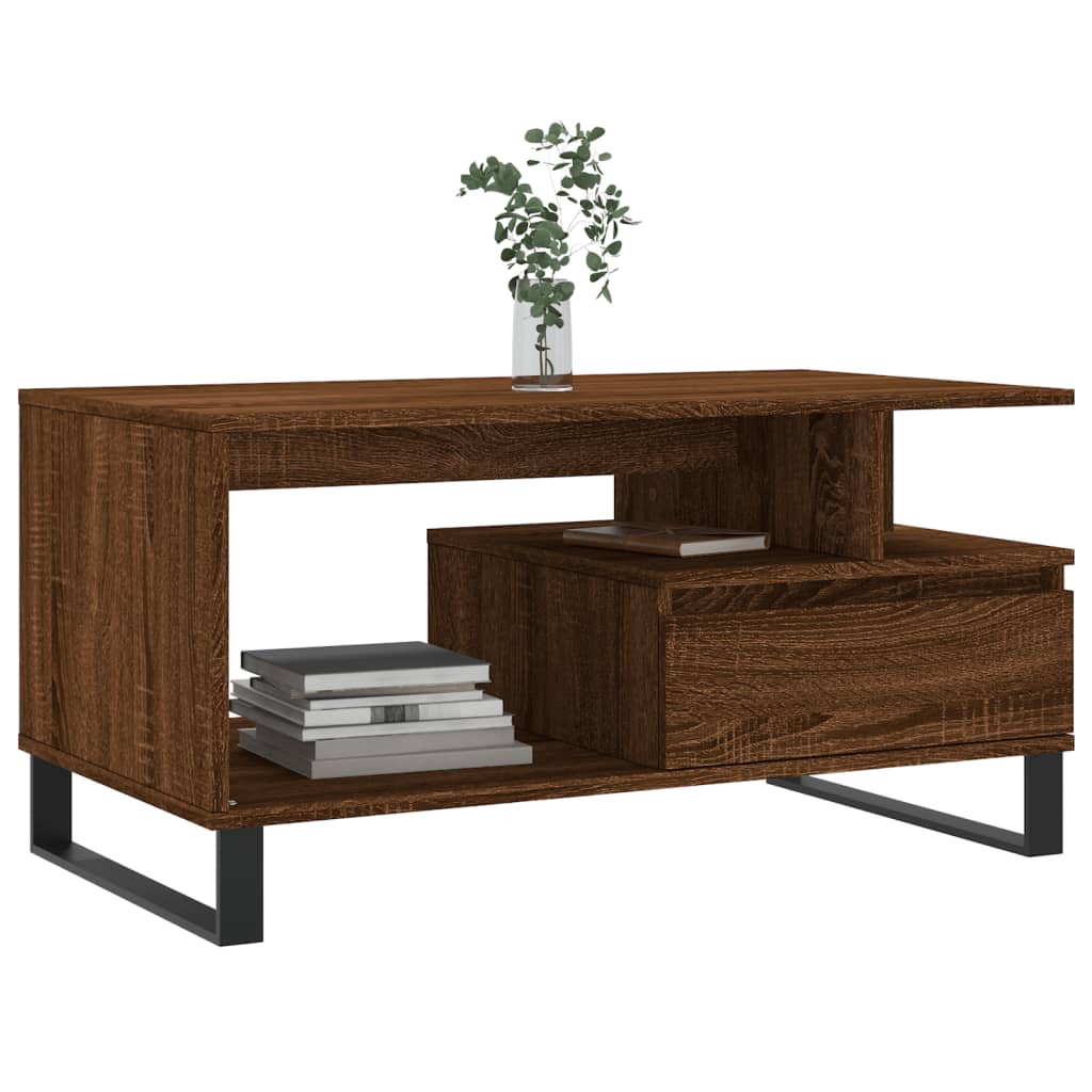 Salontafel 90x49x45 cm bewerkt hout bruineiken is nu te koop bij PeponiXL, paradijselijk wonen!