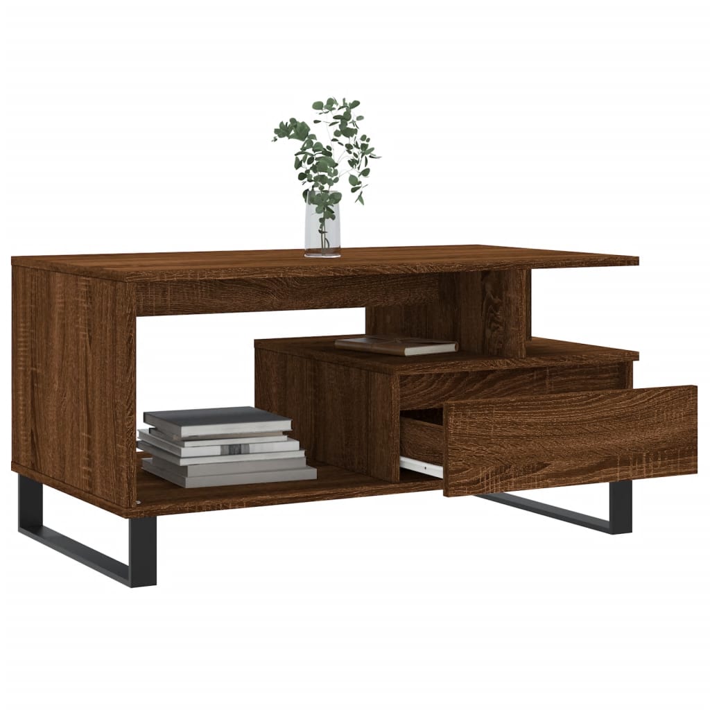 Salontafel 90x49x45 cm bewerkt hout bruineiken is nu te koop bij PeponiXL, paradijselijk wonen!