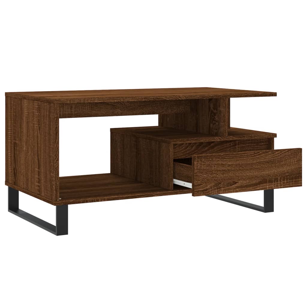 Salontafel 90x49x45 cm bewerkt hout bruineiken is nu te koop bij PeponiXL, paradijselijk wonen!