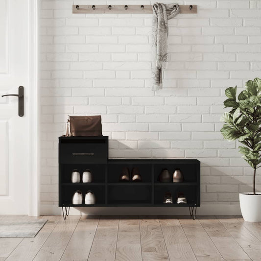 Schoenenkast 102x36x60 cm bewerkt hout zwart is nu te koop bij PeponiXL, paradijselijk wonen!