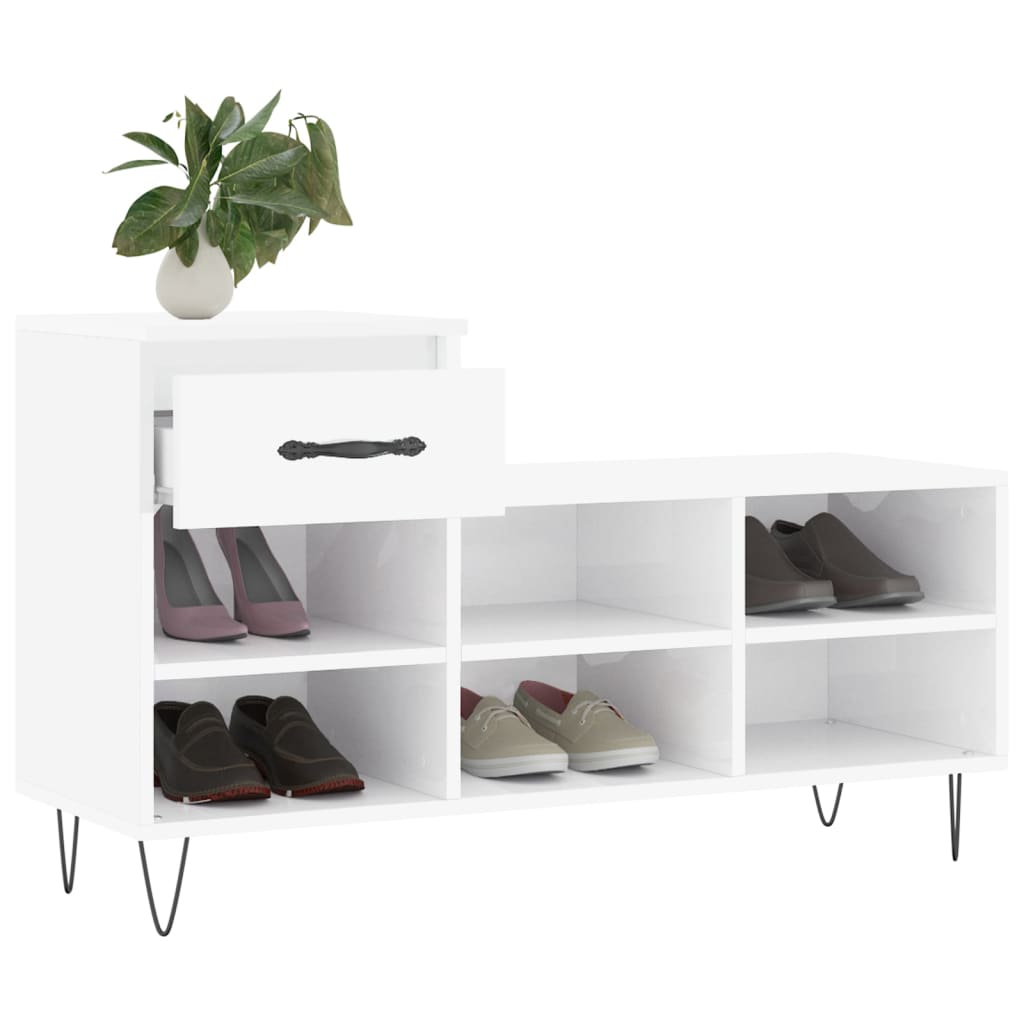 Schoenenkast 102x36x60 cm bewerkt hout hoogglans wit is nu te koop bij PeponiXL, paradijselijk wonen!