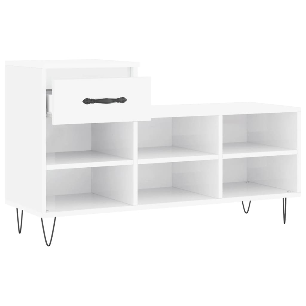 Schoenenkast 102x36x60 cm bewerkt hout hoogglans wit is nu te koop bij PeponiXL, paradijselijk wonen!