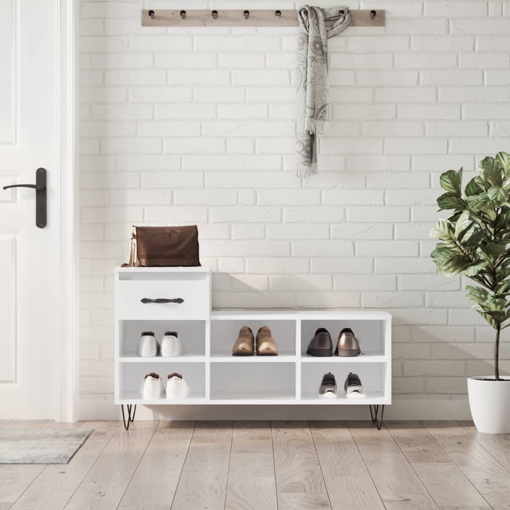 Schoenenkast 102x36x60 cm bewerkt hout hoogglans wit is nu te koop bij PeponiXL, paradijselijk wonen!