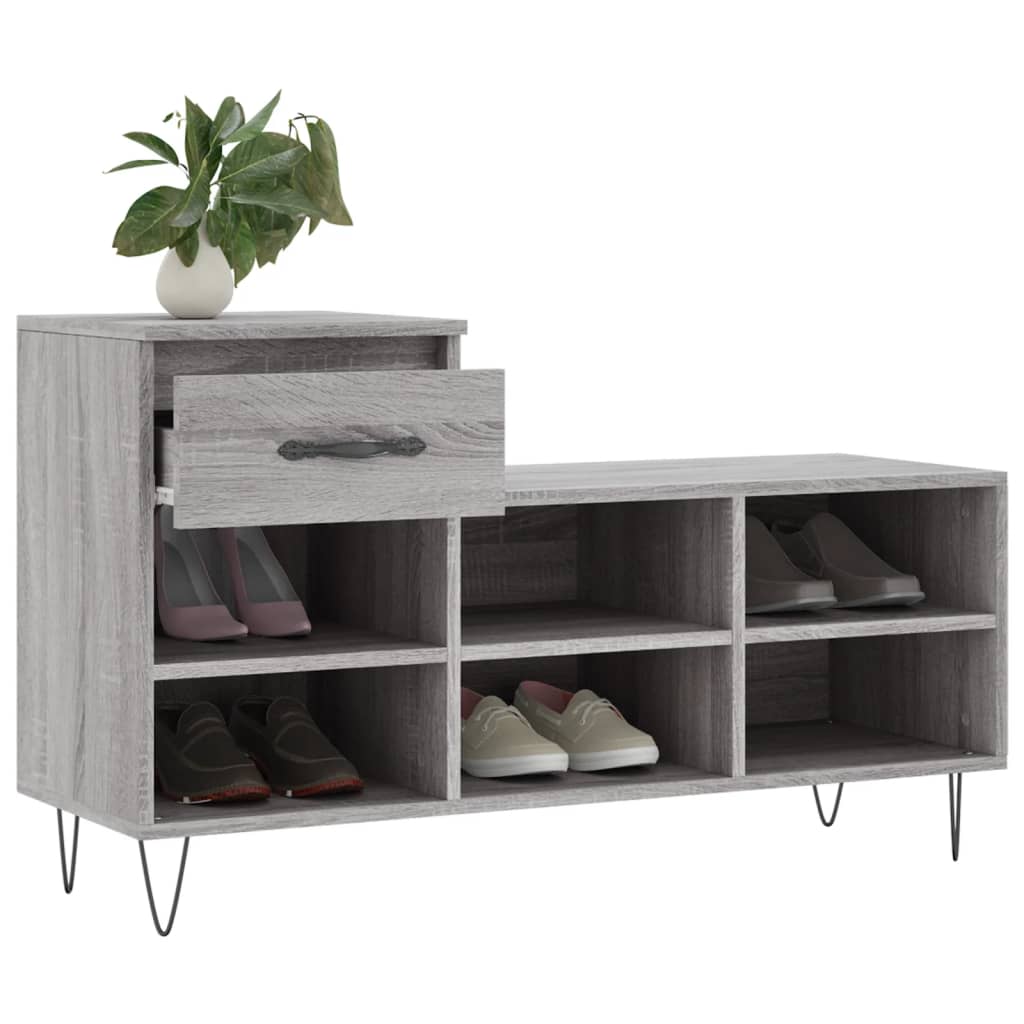 Schoenenkast 102x36x60 cm bewerkt hout sonoma grijs is nu te koop bij PeponiXL, paradijselijk wonen!