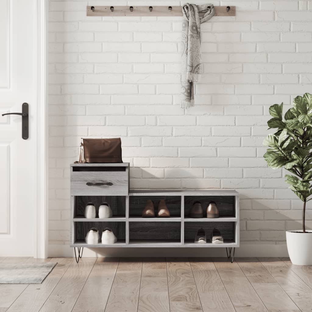 Schoenenkast 102x36x60 cm bewerkt hout sonoma grijs is nu te koop bij PeponiXL, paradijselijk wonen!