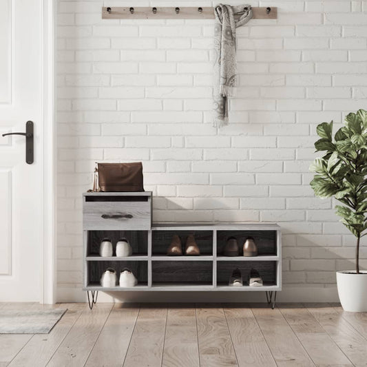 Schoenenkast 102x36x60 cm bewerkt hout sonoma grijs is nu te koop bij PeponiXL, paradijselijk wonen!